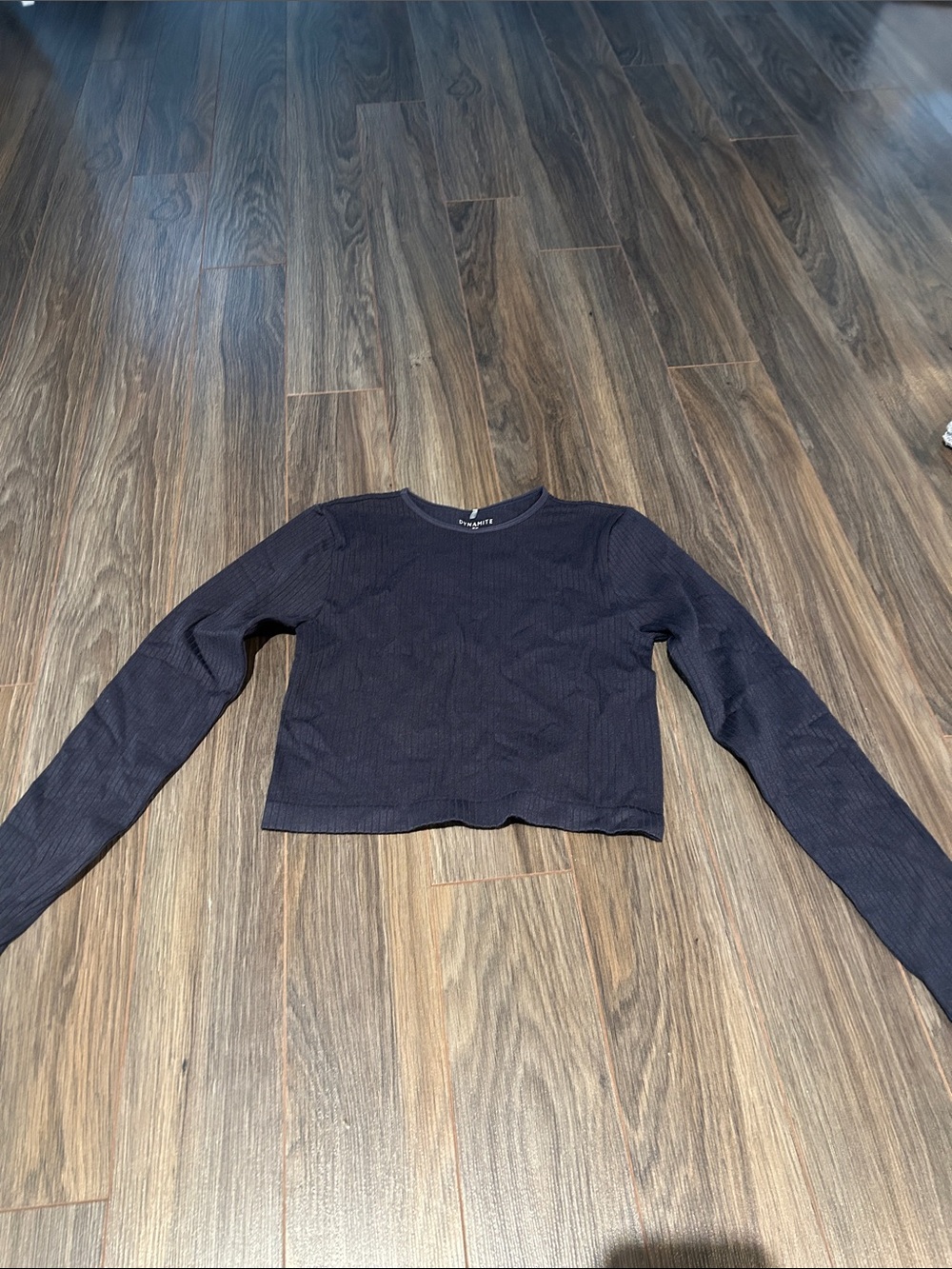 Dynamite Ribbed Long-Sleeve Cropped Top - Navy